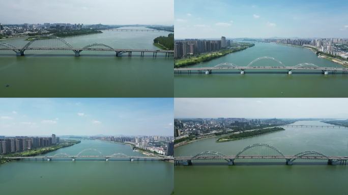 航拍江西吉安大桥交通