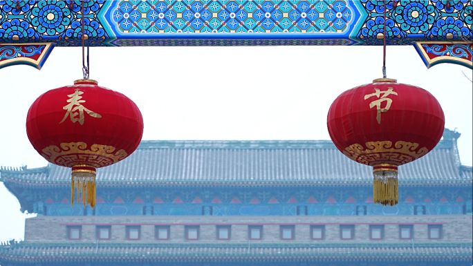 北京年味 春节 北京大街年味 大红灯笼