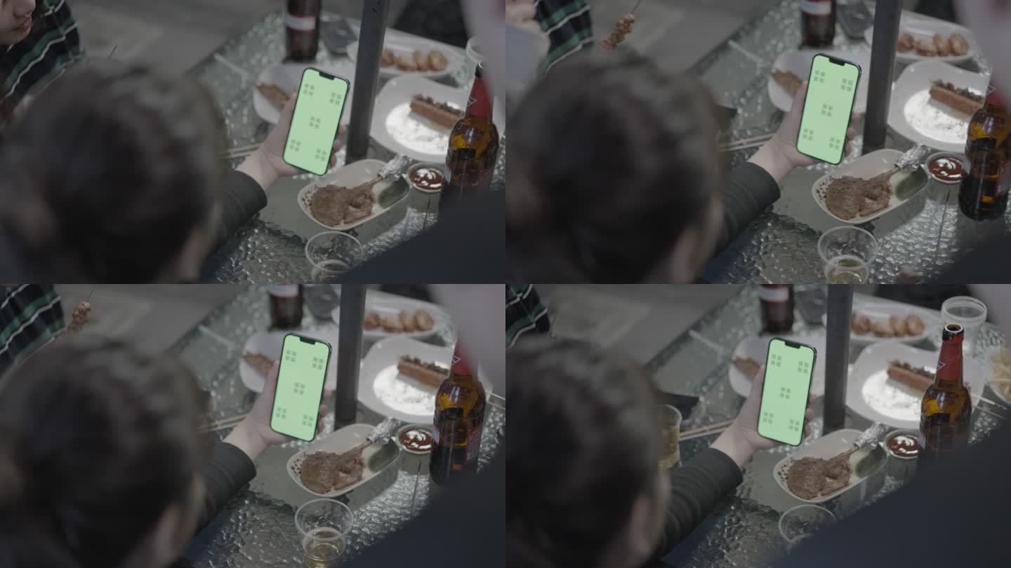 外景宵夜烧烤手机屏幕绿幕抠图抠像视频通话
