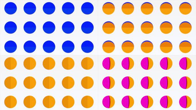 成行的小圆形图标变换颜色。运动。动态模式与行圆圈闪烁与颜色变化在一个白色的背景