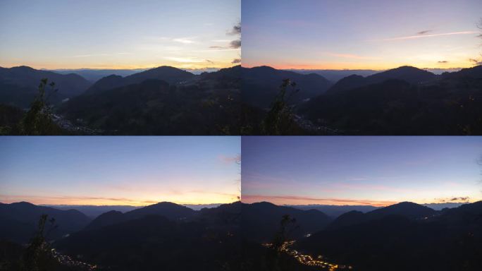 从冬天的斯洛维尼亚山脉，日落到早期夜空的时间逐渐缩短