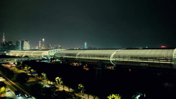 广州广交会场馆夜景航拍