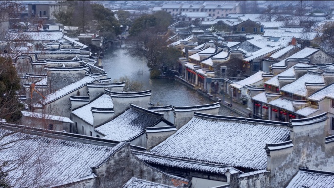 冬天南浔古镇百间楼雪景日转夜延时