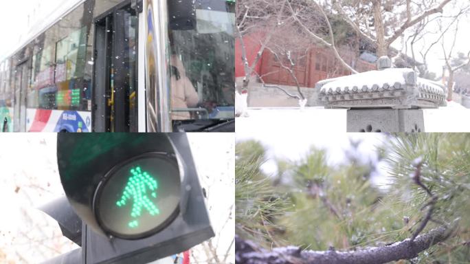 城市大雪雪景 北方城市冬天 青岛雪景下雪