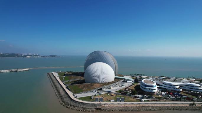 广东珠海日月贝大剧院地标建筑航拍