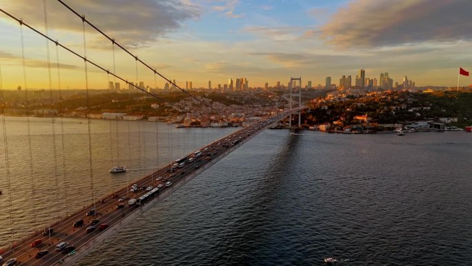 空中时间扭曲效果/速度斜坡博斯普鲁斯桥的威严:空中奥德赛伊斯坦布尔的标志性博斯普鲁斯桥和迷人的博斯普