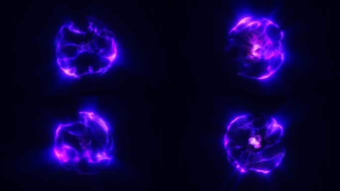 旋转紫色能量球数字原子高科技球未来的魔法圈发光明亮的力场抽象背景
