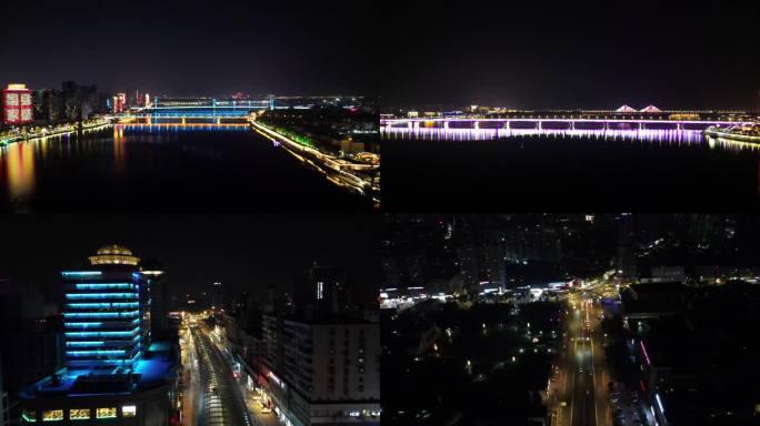 湖北襄阳城市夜景航拍