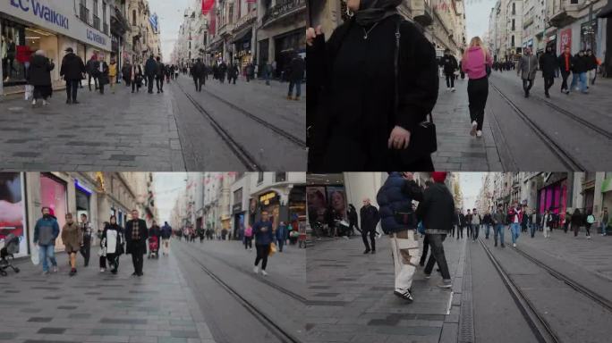 人们走在伊斯坦布尔的istiklal街道上