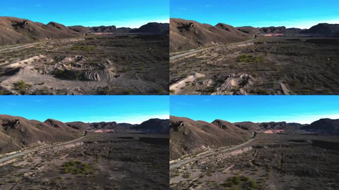 无人机拍摄的美国内华达州沙漠中三个孩子矿露天锰矿废弃地鸟瞰图