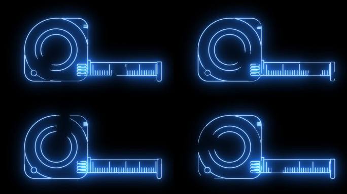动画长度测量仪器图标与发光的霓虹灯效果