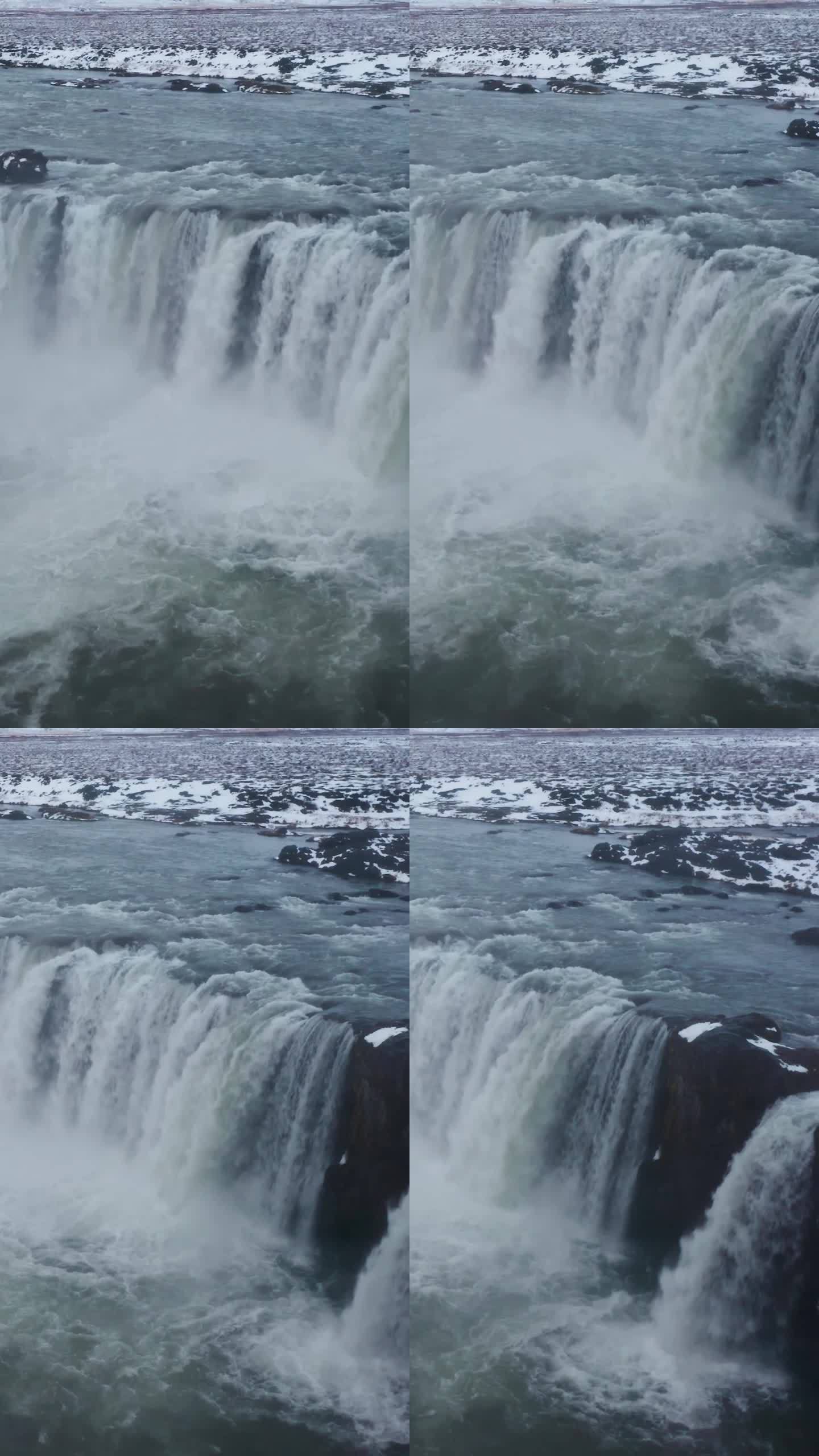 众神瀑布，冰岛的瀑布，瀑布的航拍