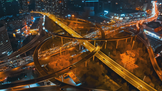 城市立交桥高架桥夜景航拍4K