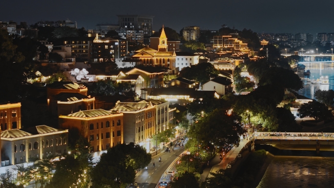 航拍福州烟台山繁华夜景4K