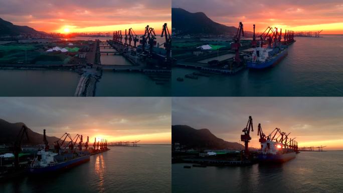 航拍连云港码头港口4K延时拍摄进出口贸易