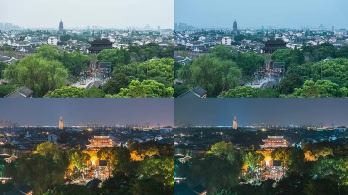 4K城市延时 苏州阊门和北寺塔日转夜夜景