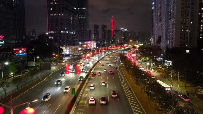 深圳滨河大道新年灯笼氛围夜景车流