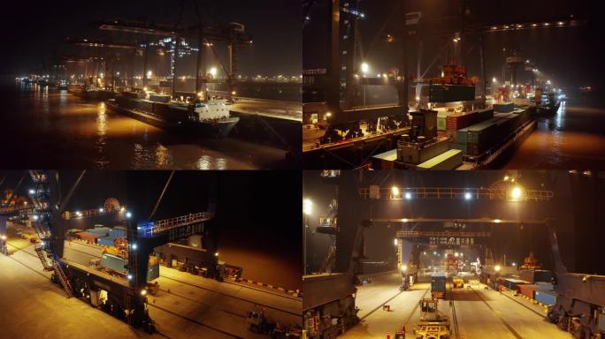 嘉兴港港区港口夜景航拍4K