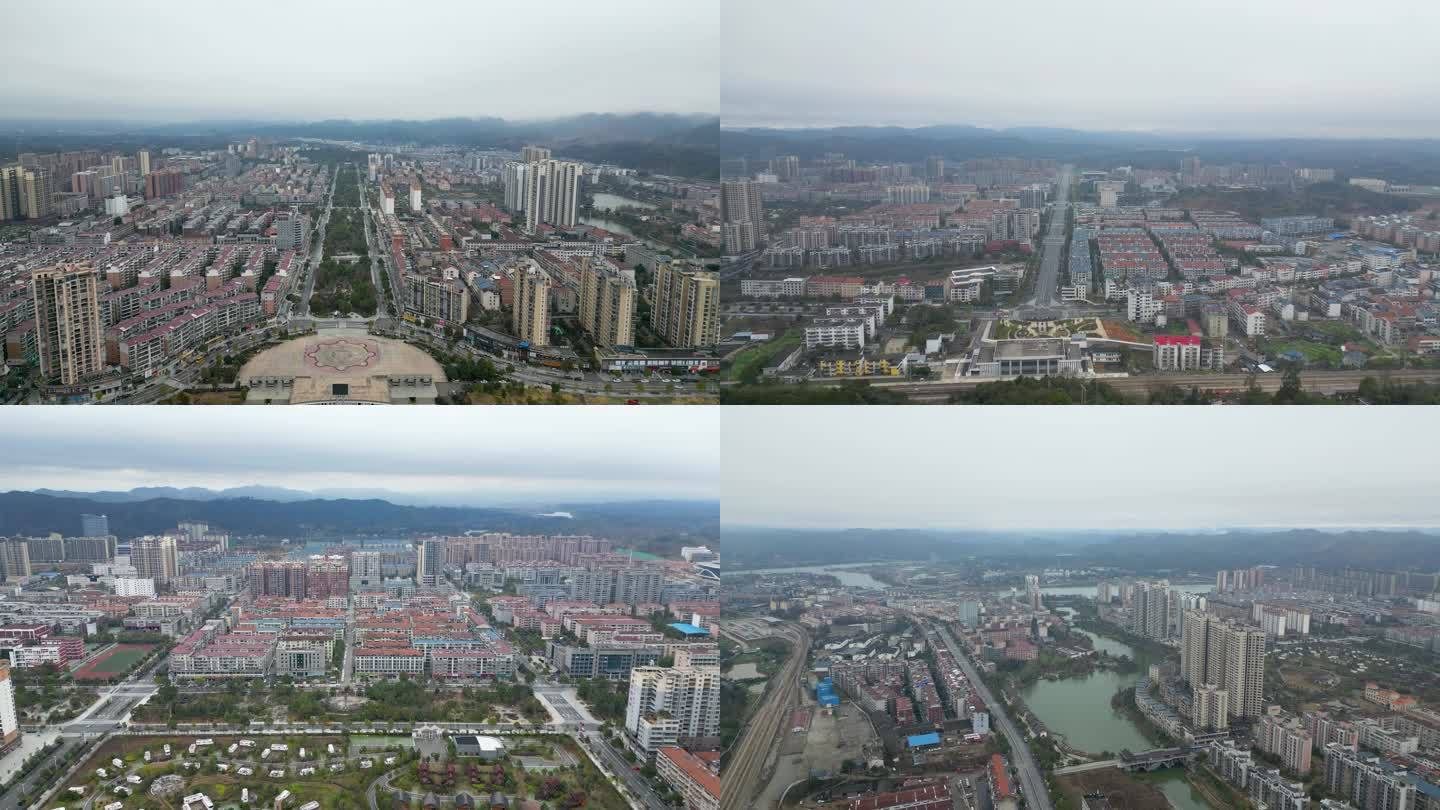 4K航拍怀化洪江市城市全景空镜合集4