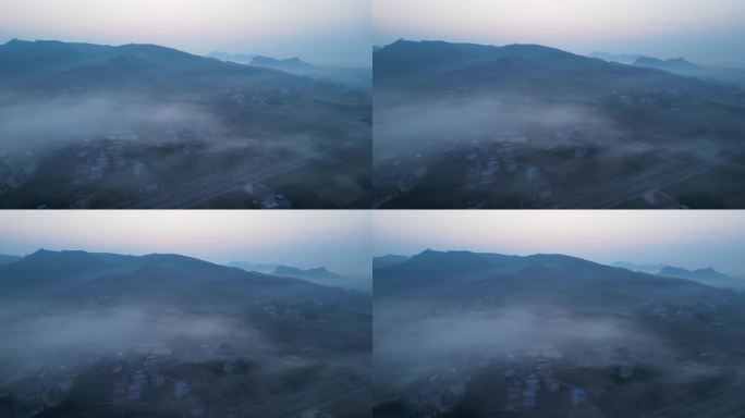 清晨有雾的乡村风景