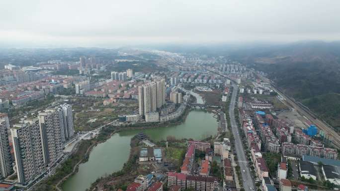 4K航拍怀化洪江市城市全景空镜合集3