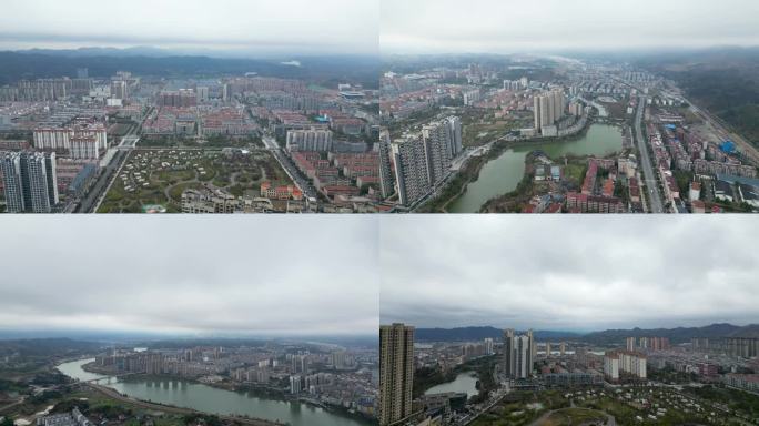 4K航拍怀化洪江市城市全景空镜合集3