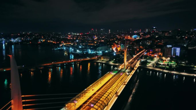 空中金角桥:伊斯坦布尔双桥夜间空中交响曲#IstanbulGoldenHorn #GoldenHor