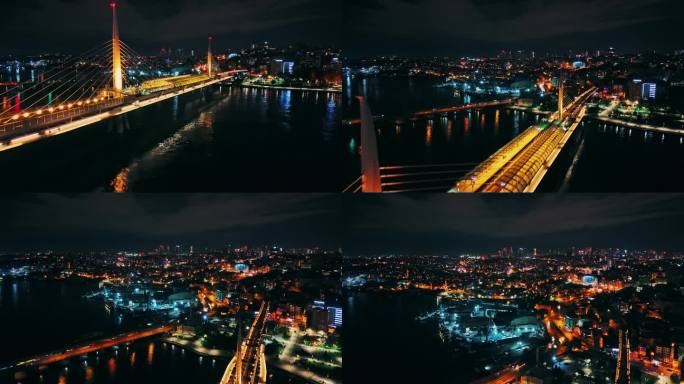 空中金角桥:伊斯坦布尔双桥夜间空中交响曲#IstanbulGoldenHorn #GoldenHor