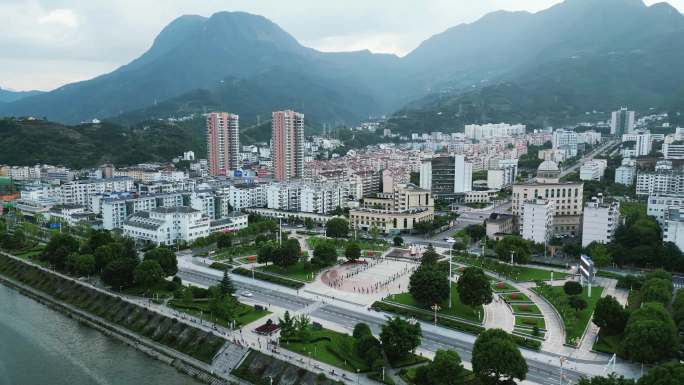 湖北襄阳保康县城市风光航拍