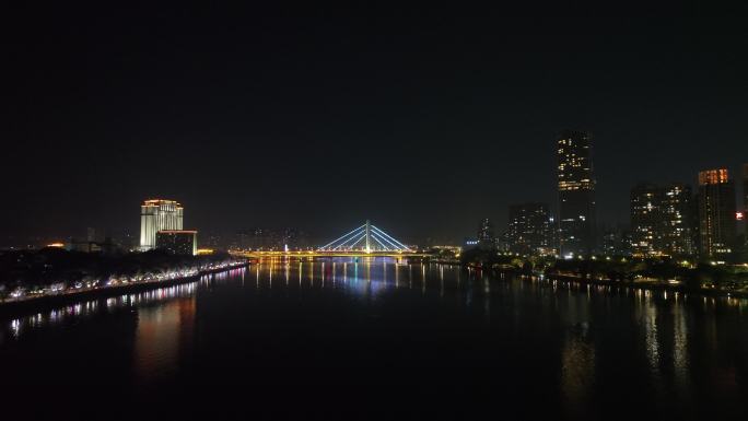 惠州东江夜景风光夜晚河流航拍晚上城市建筑