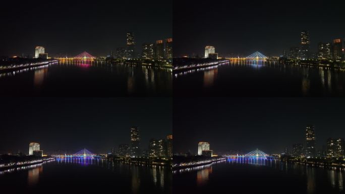 惠州东江夜景风光夜晚河流航拍晚上城市建筑