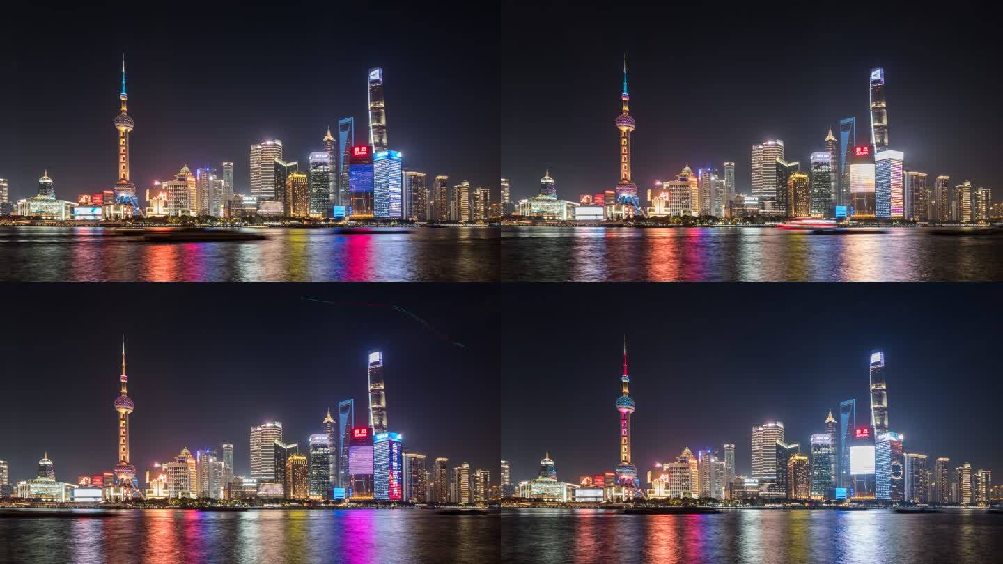 上海外滩陆家嘴建筑群夜景延时摄影素材
