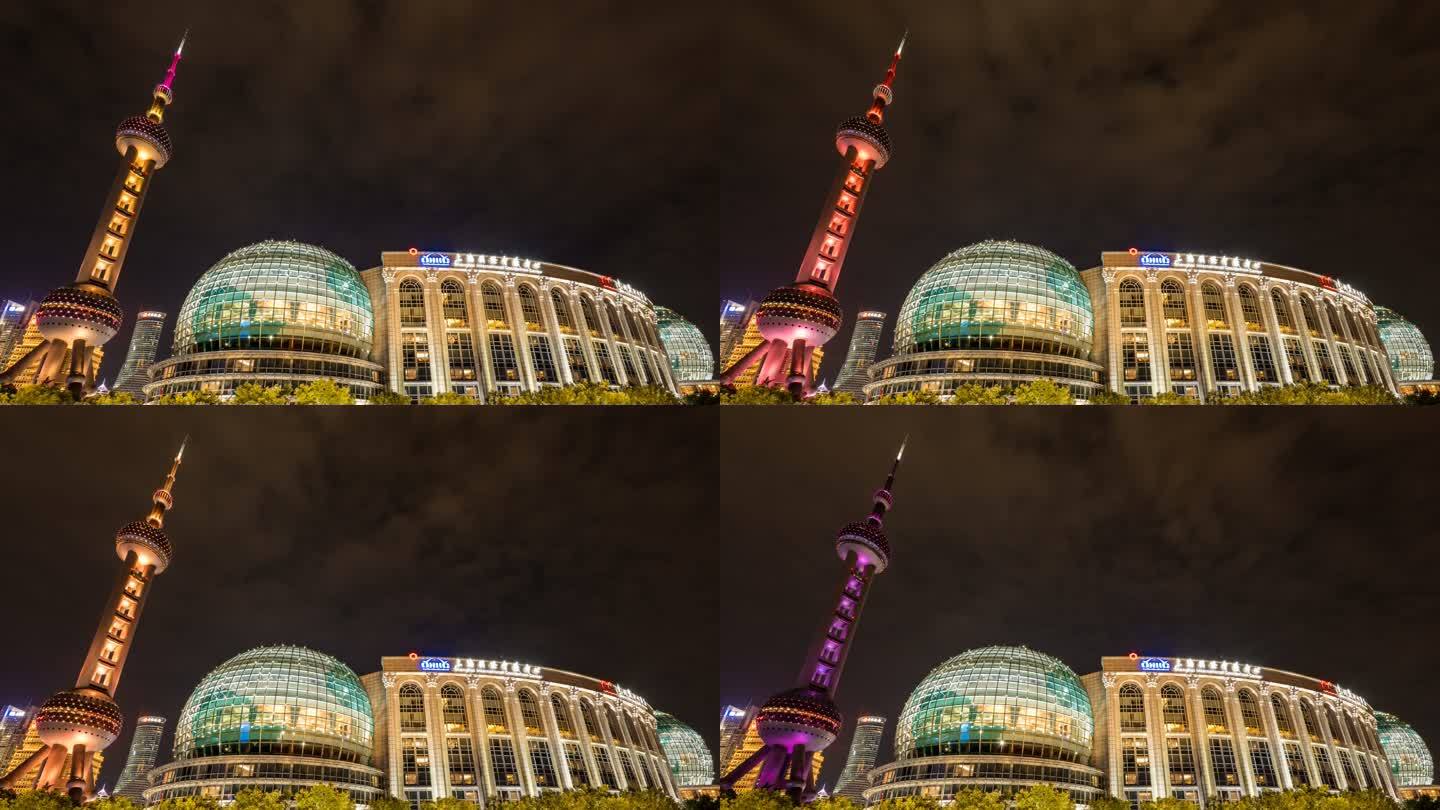 上海国际会议中心东方明珠夜景延时摄影