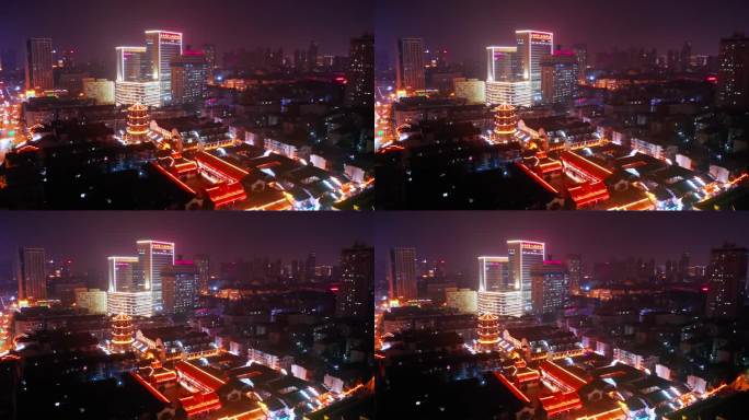 安徽合肥 航拍城隍庙夜景 俯拍4K