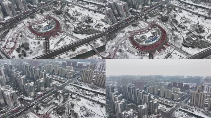 亳州涡阳冬季法治广场大雪街道的雪景