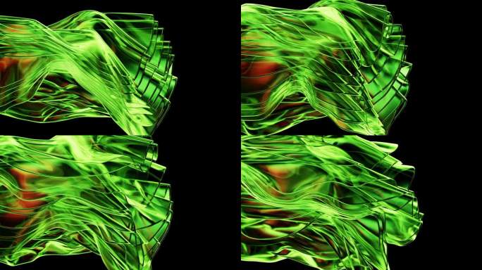 绿色抽象的背景与流动的节奏的玻璃波。