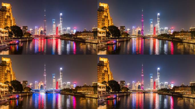 上海市中心地标建筑夜景延时摄影