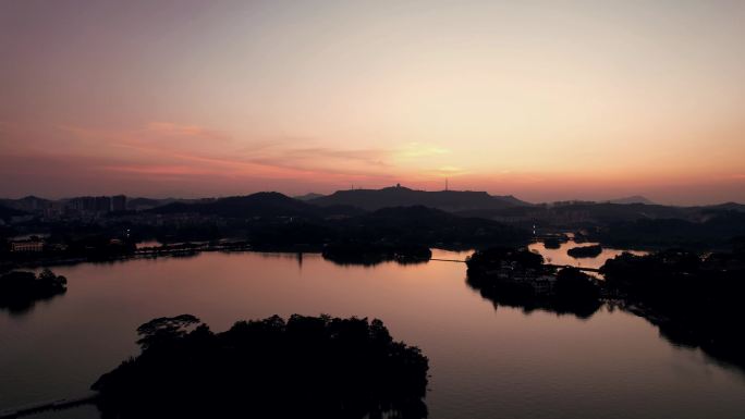 广东惠州西湖5A景区日落晚霞夕阳航拍