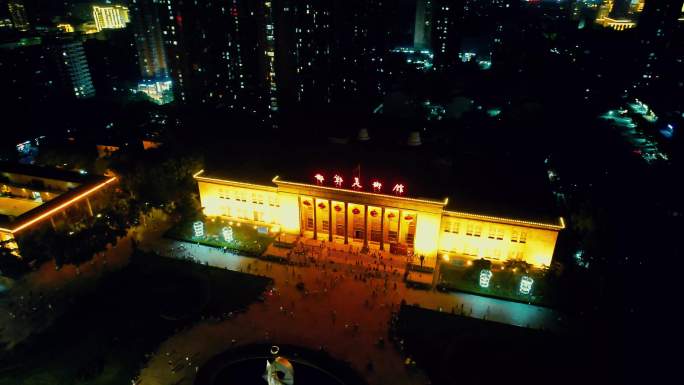 河北邯郸美术馆夜景航拍