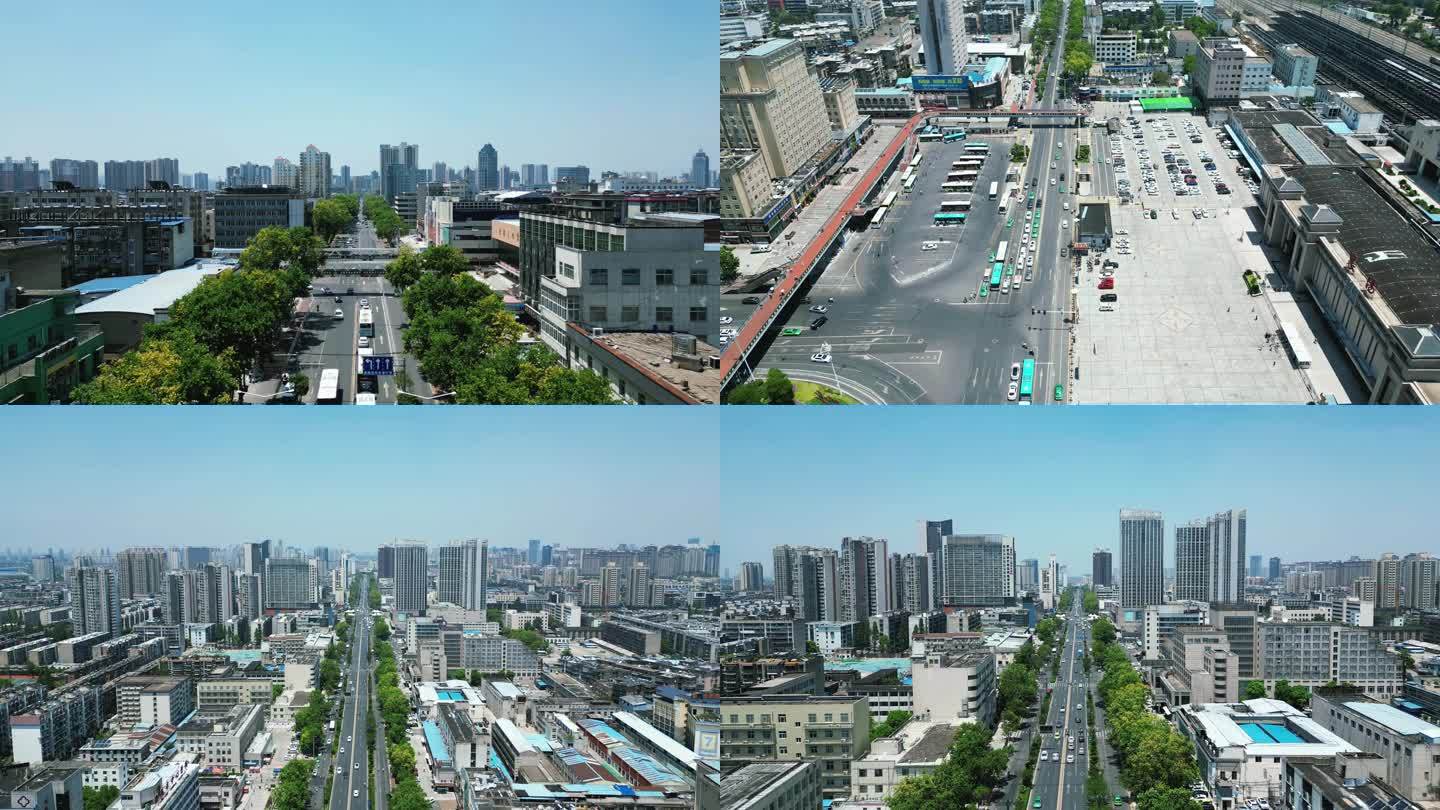 湖北襄阳城市交通大道车辆行驶航拍