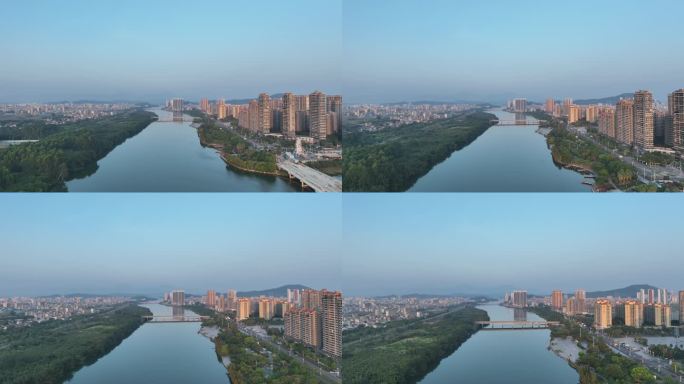 惠东县航拍西枝江河流两岸建筑风光