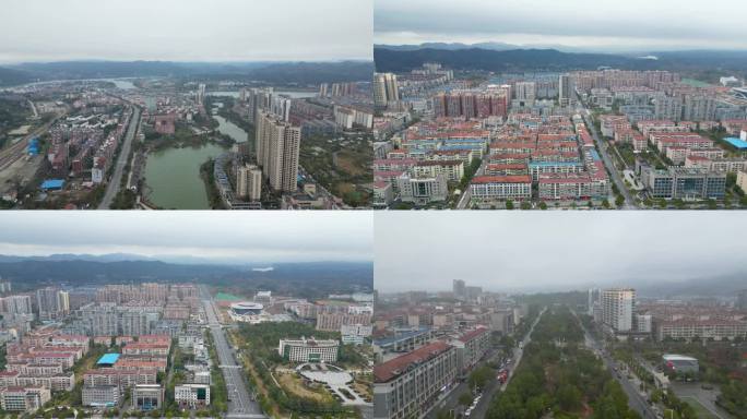 4K航拍怀化洪江市城市全景空镜合集