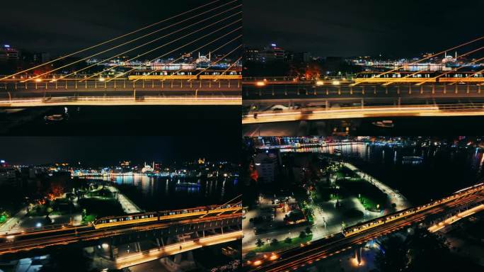 航拍夜的光辉:金角地铁大桥在城市灯光下照亮了#MetroBridgeMagic #夜景#Illumi