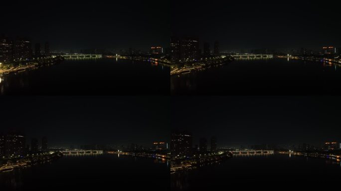 惠州东江夜景风光夜晚河流航拍晚上城市建筑