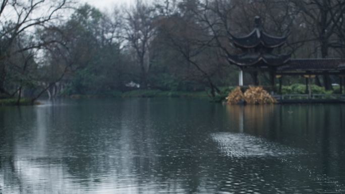 阴雨天的西湖浴鹄湾 亭子