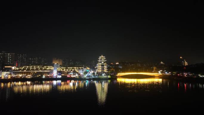 惠州合江楼夜景航拍东江夜晚风光河流风景