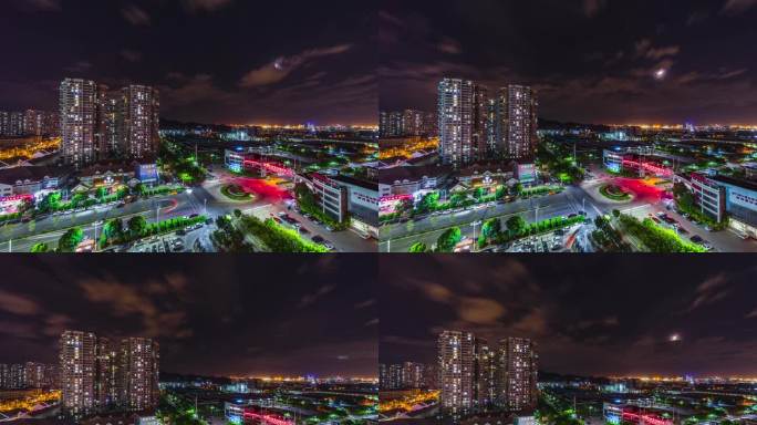 厦门自贸区夜景月亮延时摄影