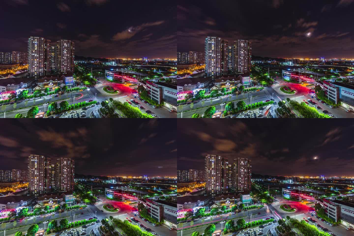 厦门自贸区夜景月亮延时摄影