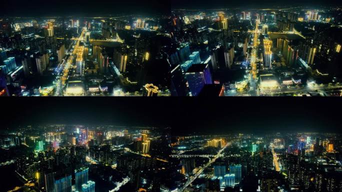 广东湛江城市夜景交通航拍