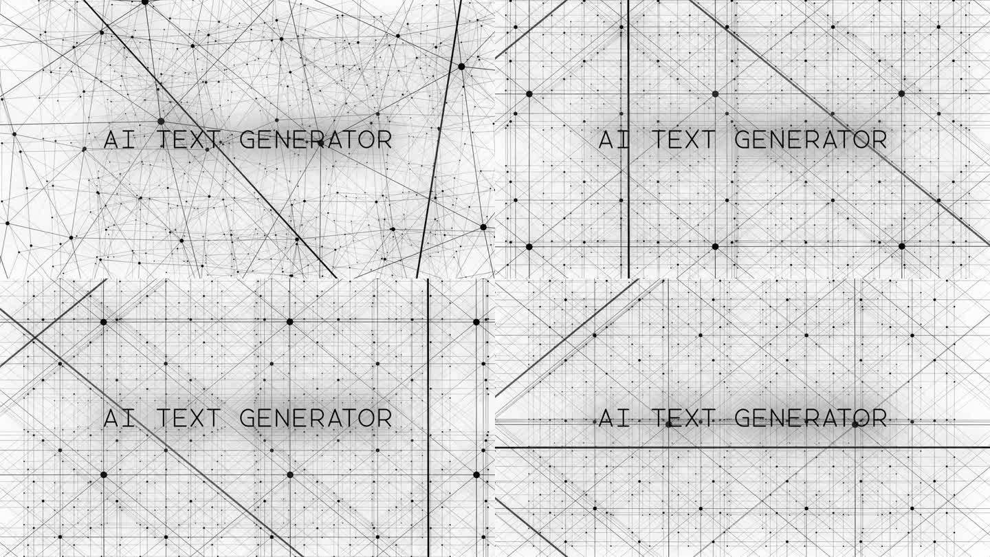 当AI生成短语“AI TEXT GENERATOR”时，黑色粒子网从随机变为有序。